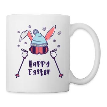 Happy Easter from Skiing Rabbit with ski poles - Mug - white - Right