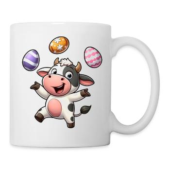Kuh Jongliert Ostereier, Bauernhofartist - Tasse - Weiß - Rechts