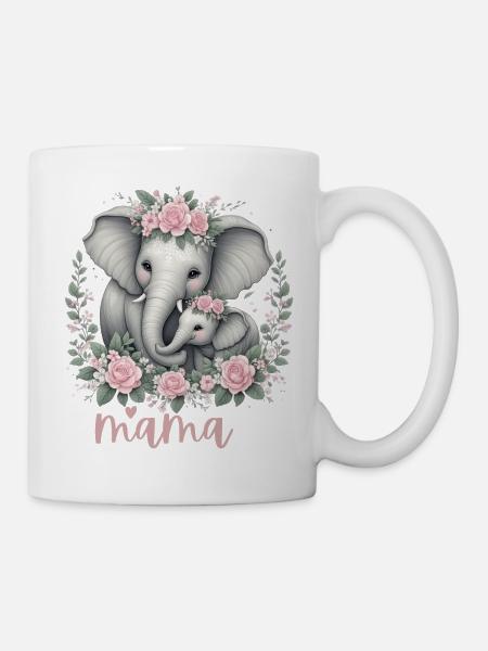 Maman coeur Floral Couronne éléphant Baby Shower - Mug blanc - blanc