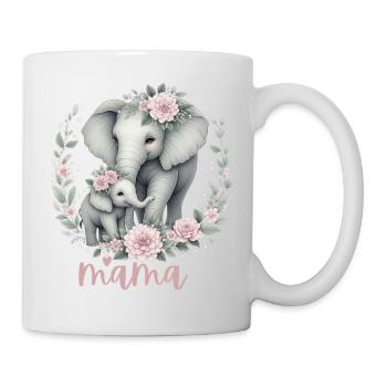 Mama Heart Floral Wreath Elephant Baby Shower - Tasse - Weiß - Rechts