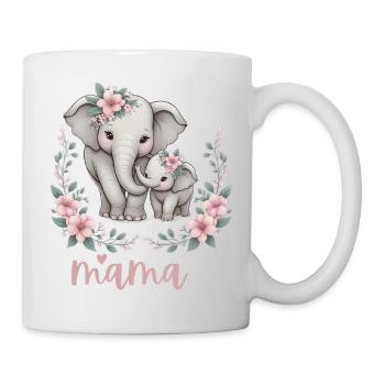 Mama Heart Floral Wreath Elephant Baby Shower - Tasse - Weiß - Rechts