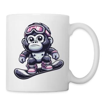 Affe Gorilla Schimpanse Skiurlaub Skifahrer Design - Tasse - Weiß - Rechts