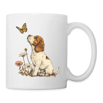 Beagle und Schmetterling - Tasse - Weiß - Rechts