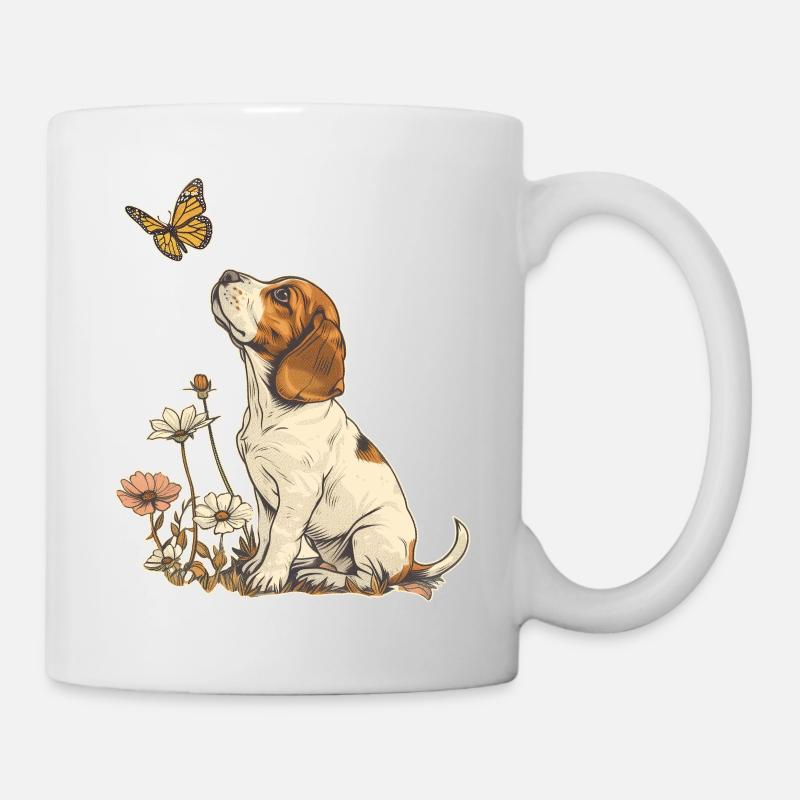 Beagle und Schmetterling - Tasse - Weiß