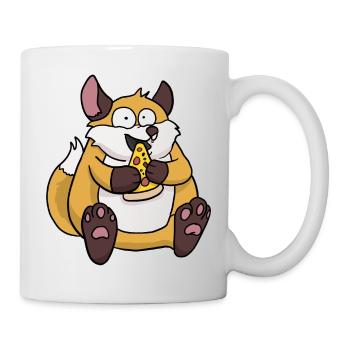 Fat Fox Eating Pizza Funny Comic Style - Mug - white - Right