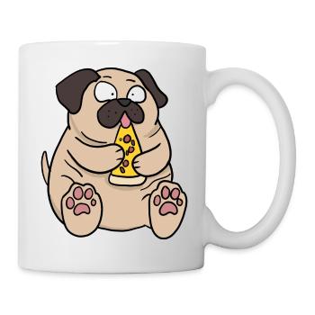 Fat Pug Dog Eating Pizza Funny Comic Style - Mug - white - Right