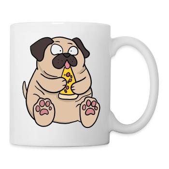 Fat Pug Dog Eating Pizza Funny Comic Style - Mug - white - Right