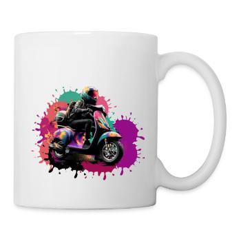 motorcycle, scooter, colorful, painting, splash of color - Mug - white - Right
