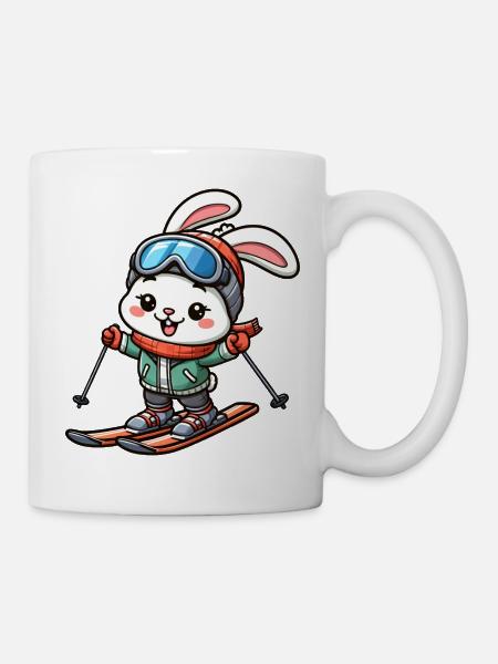 Conception de lapin de skieur de vacances de ski de lapin de neige - Mug blanc - blanc