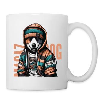 URBAN CHIC: DOG EMBRACES CITY LIFE IN STYLE - Mug - white - Right