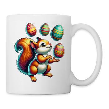 Süßes Eichhörnchen Jongliert Ostereier Comic - Tasse - Weiß - Rechts