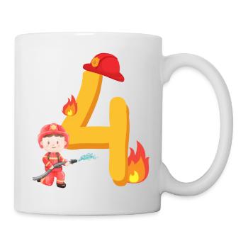 Vierter Geburtstag Feuerwehr Feuerlöschen zum 4. - Tasse - Weiß - Rechts