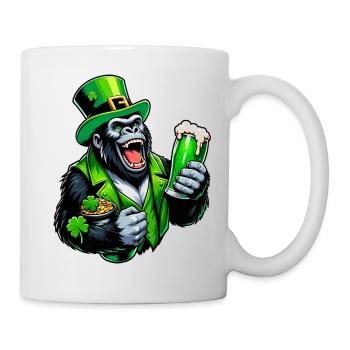 Gorilla feiert St. Patrick's mit Bier Cartoon - Tasse - Weiß - Rechts