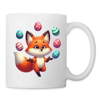 Juggling red fox with Easter eggs - Mug - white - Right