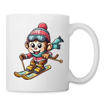 Affe Schimpanse Skifahrer Winterurlaub Design - Tasse - Weiß - Rechts