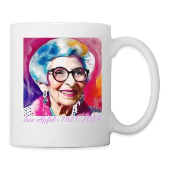 Iris Apfel,bunt, Graffiti, illustration, Aquarell - Tasse - Weiß - Rechts