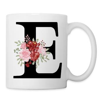 Lettre e floral rouge - Mug blanc - blanc - Droite