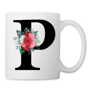 Roter Blumenbuchstabe P - Tasse - Weiß - Rechts