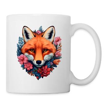 Fuchskopf von Blumen umgeben - Tasse - Weiß - Rechts