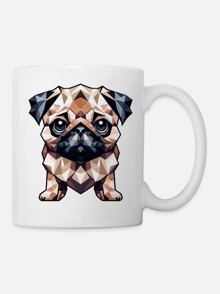 Mops in Polygon-Kunst Geometrisches Design - Tasse - Weiß