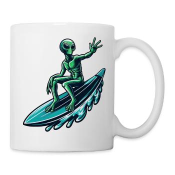Außerirdischer Surfer auf dem Surfbrett - Tasse - Weiß - Rechts