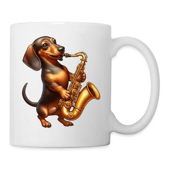 Dackel Saxofonist Jazz Musik Hund - Tasse - Weiß - Rechts