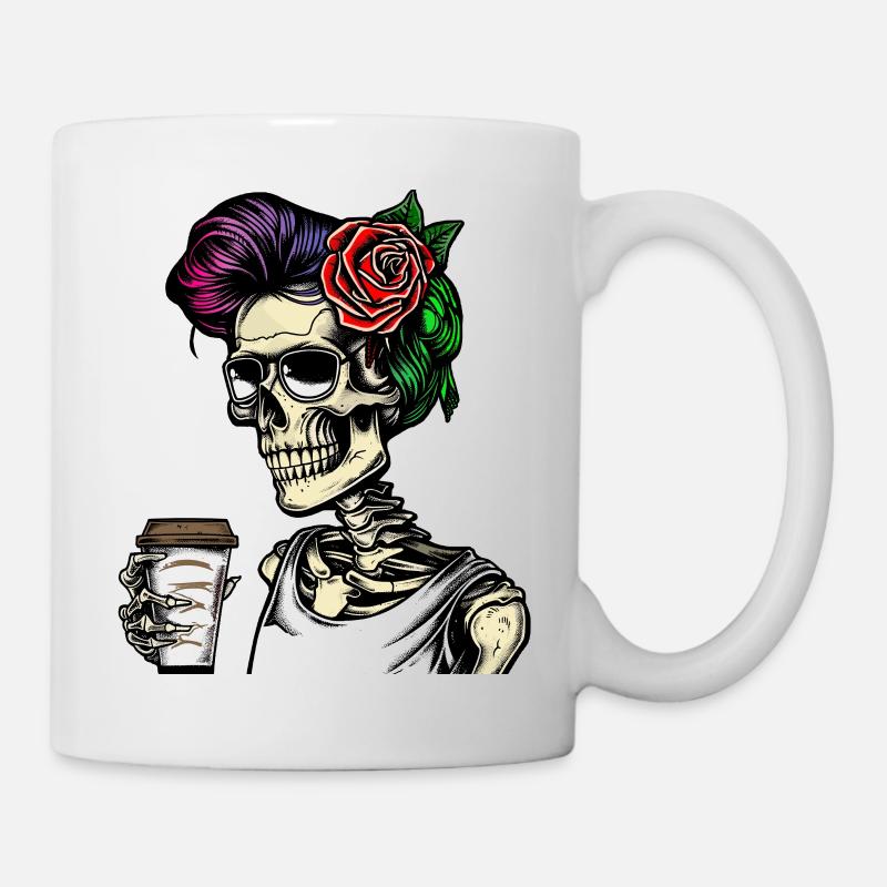 Frau Skelett mit Kaffe - Tasse - Weiß