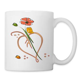 Flowers, flower with leaf in the shape of a heart - Mug - white - Right