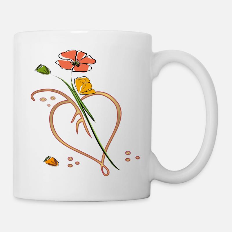 Flowers, Blüte mit Blatt in Herzform - Tasse - Weiß