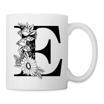 Lettre e floral noir et blanc - Mug blanc - blanc - Droite