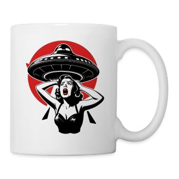Woman screams at UFO. - Mug - white - Right