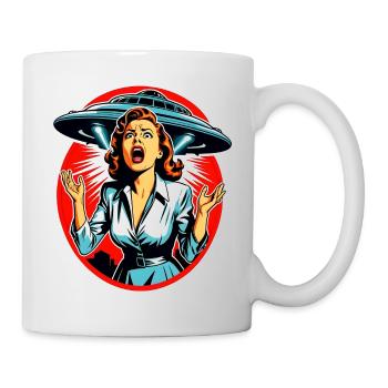 Woman is terrified of UFO and Alien Abduction. - Mug - white - Right