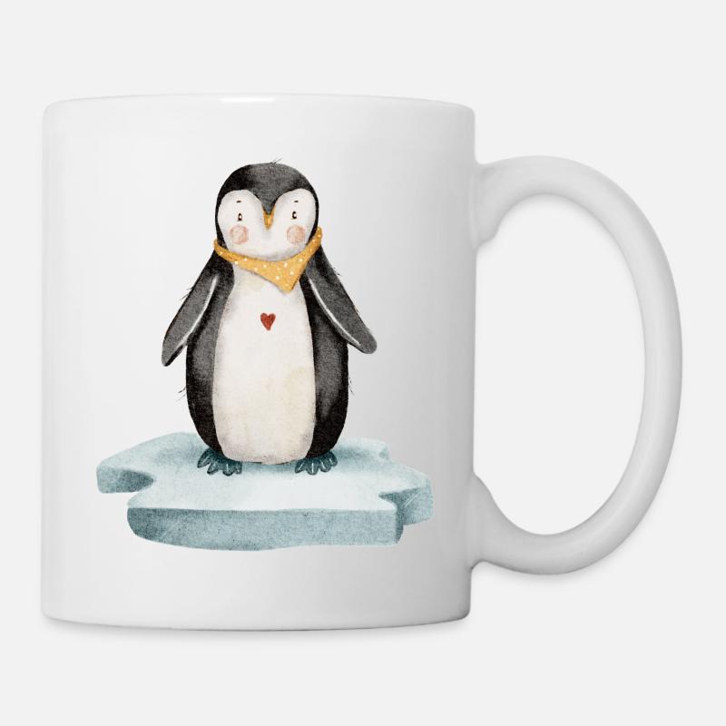 Kleiner Pinguin - Aquarell - Tasse - Weiß