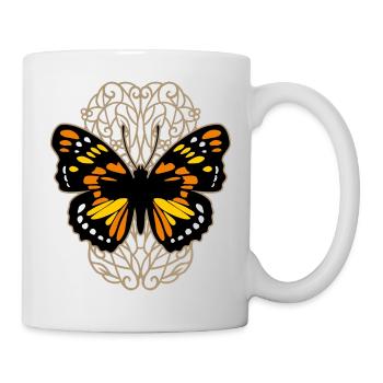 Beautiful butterfly on the ornamental pattern - Mug - white - Right