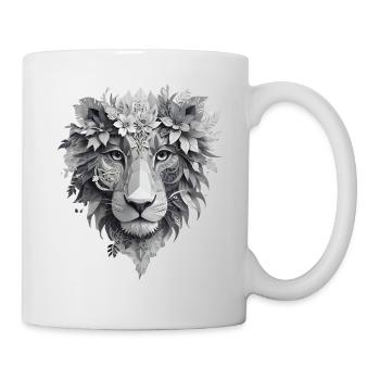 Löwenkopf mit Blumen - Tasse - Weiß - Rechts