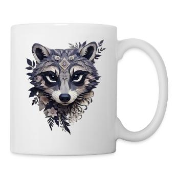 Waschbärkopf mit Blumen - Tasse - Weiß - Rechts