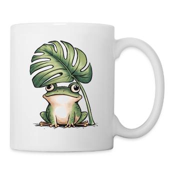 Grenouille mignonne sous la grande feuille de monstera - Mug blanc - blanc - Droite