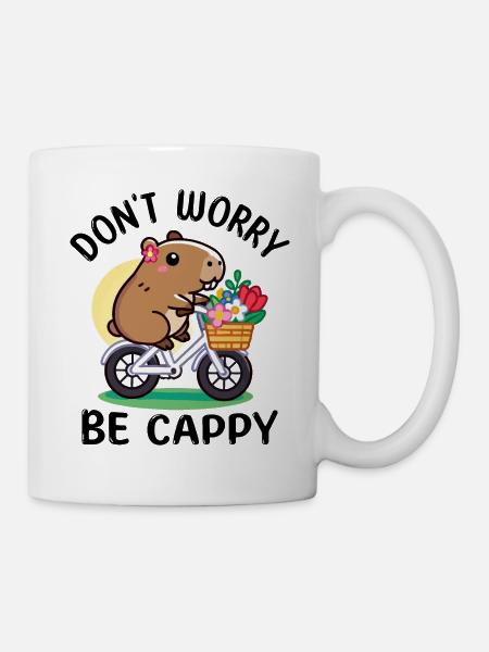 Süßes Capybara auf Fahrrad mit Blumen - Tasse - Weiß