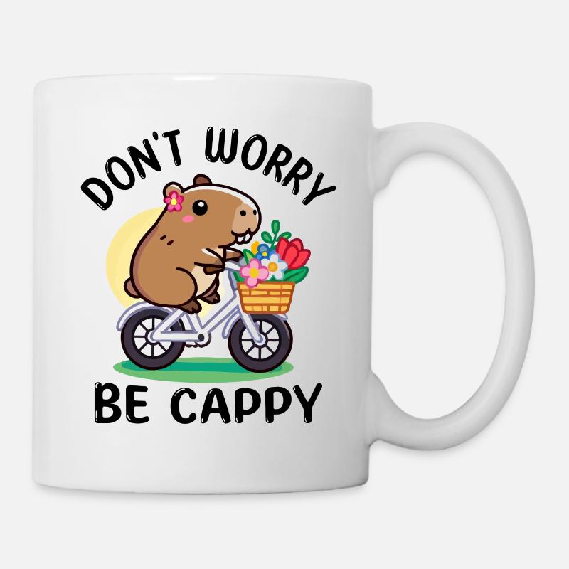 Süßes Capybara auf Fahrrad mit Blumen - Tasse - Weiß