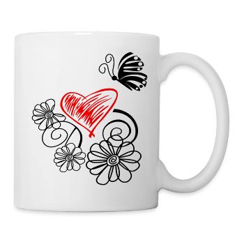 Flower with butterfly heart - Mug - white - Right