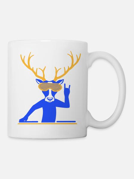 Cool DJ Cerf Fête Bois Mixer Club Musique - Mug blanc - blanc