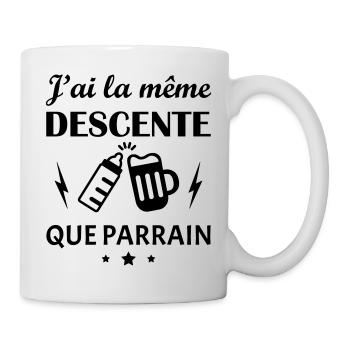 J'ai la même descente que parrain, humour - Mug blanc - blanc - Droite