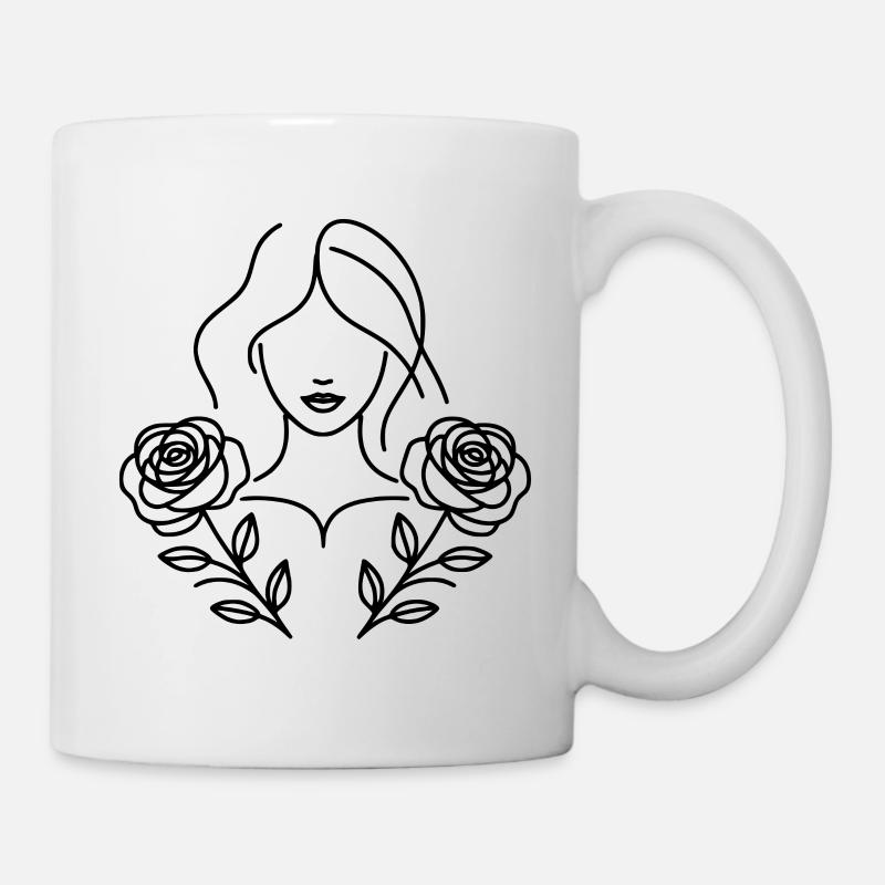 Ästhetisches Line-Art Frau mit Rosen Design - Tasse - Weiß