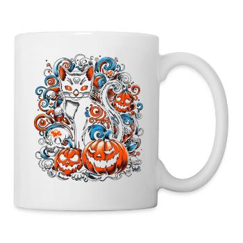 Unheimliche Katzenschädel Halloween - Tasse - Weiß - Rechts