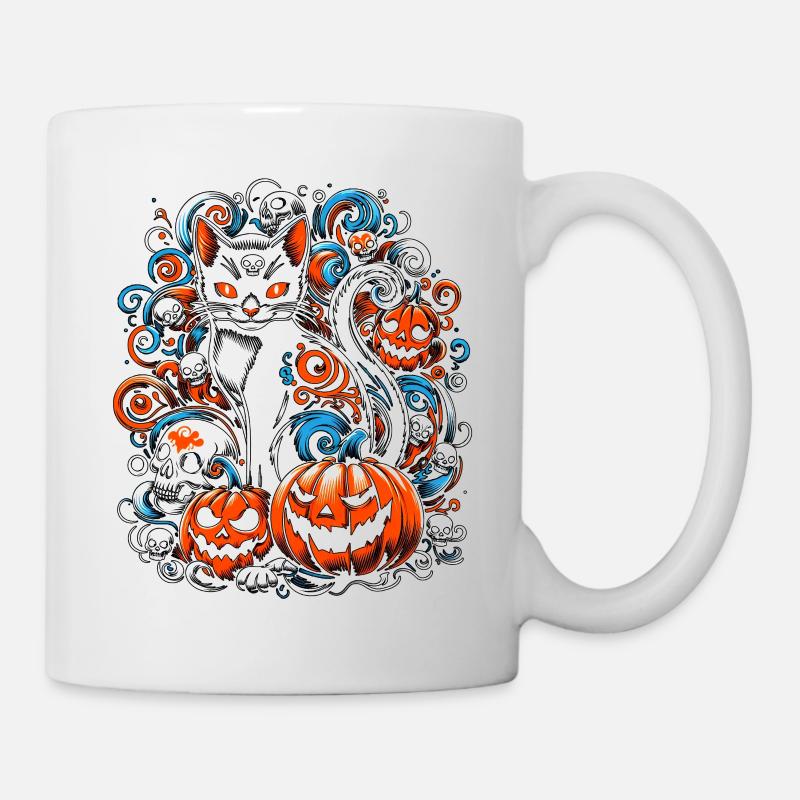 Eerie Cat Skulls Halloween - Mug - white