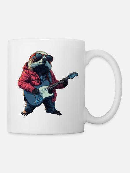 Faultier mit E-Gitarre - Tasse - Weiß