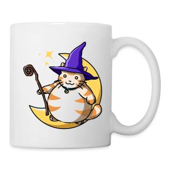 Orange Katze Cat Hexe Witch Halloween Kawaii Mond - Tasse - Weiß - Rechts