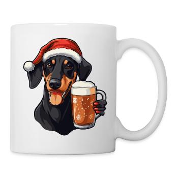 Dobermann Hund Bier Xmas Weihnachten - Tasse - Weiß - Rechts