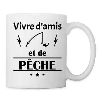 Vivre d'amis et de pêche, fête des pères, noël - Mug blanc - blanc - Droite