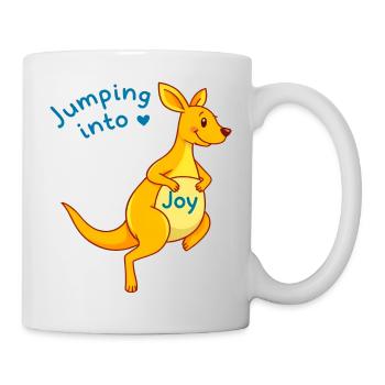 Jumping Joy : Kangourou jaune avec signe bleu - Mug blanc - blanc - Droite